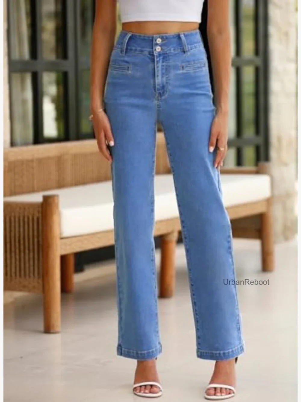 High Waisted Straight Leg Stretchy Jeans with Pockets - Picture 3 of 7